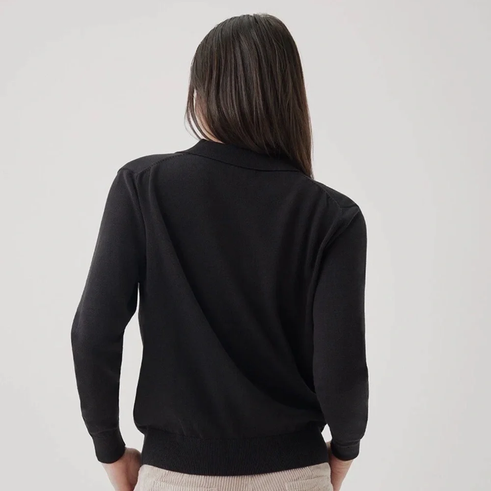 PACT WOMEN’S CLASSIC FINE KNIT POLO SWEATER ORGANIC COTTON DARK ACADEMIA PREP - Picture 5 of 13